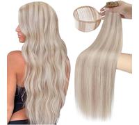 Moresoo Ultra-thin Weft Hair Extensions Human Hair 16 Inch Ash Blonde with Bleached Blonde Invisible Hand Tied Sew in Human Hair Extensions Highlight 50g/pack #18/613