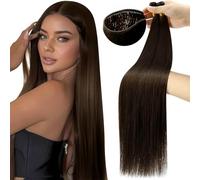 Moresoo Ultra-thin Weft Hair Extensions Human Hair 16 Inch Chocolate Brown Invisible Sew in Hair Extensions Brown Remy Human Hair 50g/pack #4