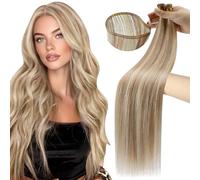 Moresoo Ultra-thin Weft Hair Extensions Human Hair 18 Inch Light Brown with Platinum Blonde Seamless Sew in Hair Extensions Human Hair Highlight Remy Straight Hair 50g/pack #9A/60