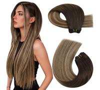 Moresoo Weft Hair Extensions Human Hair Balayage Sew in Hair Extensions Remy Hair Dark Brown to Golden Brown with Honey Blonde 24 Inch 100g/Pack #4/10/16