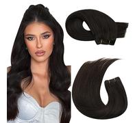 Moresoo Weft Hair Extensions Real Human Hair 20 Inch Darkest Brown Sew in Hair Extensions Remy Human Straight Multiple Wearing Styles for Added Volume Invisible 100g/Pack #2