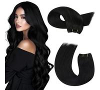 Moresoo Weft Hair Extensions Real Human Hair Black Sew in Hair Extensions Jet Black Double Weft Human Hair Extensions 16 Inch 100g/Pack #1