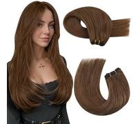 Moresoo Weft Hair Extensions Real Human Hair Brown Sew in Hair Extensions Chestnut Brown Double Weft Human Hair Extensions 24 Inch 100g/Pack #8