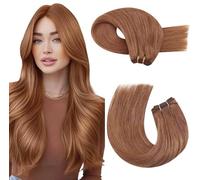 Moresoo Weft Hair Extensions Real Human Hair Colour Light Auburn Invisible Double Weft Sew in Human Hair Extensions Full Head Dark Remy Straight Hair 24 Inch 100g/Pack #330