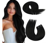 Moresoo Weft Hair Extensions Real Human Hair Off Black Sew in Hair Extensions Double Weft Remy Hair Natural Black for Women Add Length Volume One-piece 16 inch 100G/Pack #1B