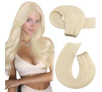 Moresoo Weft Human Hair Extensions Platinum Blonde 18 Inch 120g Double-wefted Hair Extensions Human Hair Blonde for Women Sew in Real Hair Extensions Remy Hair #60