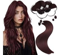 Moresoo Wine Red U Tip Hair Extensions Real Human Hair 16 Inch Pre Bonded Hair Extensions Hot Fusions Burgundy Red 1g/Strand 50g/Pack #99J