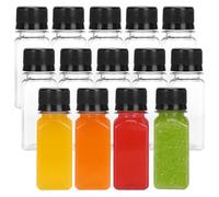 Moretoes 14pcs 2oz Ginger Shots Bottles with Caps, Small Plastic Juice Bottles for Liquids, Reusable Clear Containers for Ginger Shots and Other Beverages