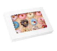 Moretoes 30pcs 16x11x2.5 Inches White Bakery Boxes Donut Boxes with Window Cookie Boxes Auto-Popup Cake Boxes for Pastries, Pies, Muffins, Chocolate Covered Strawberries