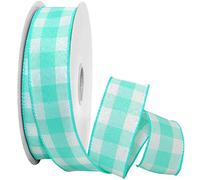 Morex Gingham Style Ribbon, Wired Taffeta, 1-1/2 inch by 50 Yards, Aqua Ocean