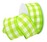 Morex Gingham Style Ribbon, Wired Taffeta, 1-1/2 inch by 50 Yards, Lime