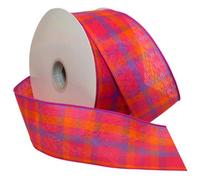 Morex Ribbon 7380 Color Chic Plaid Ribbon, 2.5" x 50 Yd, Magenta/Tangerine