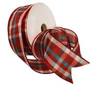 Morex Ribbon 7380 Color Chic Plaid Ribbon, 2.5" x 50 Yd, Red/White/Aqua