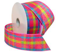 Morex Ribbon 7380 Color Chic Plaid Ribbon, 2.5" x 50 Yd, Shocking Pink/Turquoise