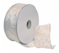 Morex Ribbon 7416.60/50-701 Swirl 2.5" X 50 YD Nylon Sheer Wired Glitter Ribbon, White/Silver, Holiday Ribbons for Crafts and Christmas Decorations, Indoor Christmas Ribbon for Gift Wrapping