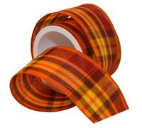 Morex Ribbon Abundance Plaid Wired Fabric Ribbon, Pumpkin, 2-1/2 in x 3-Yd