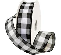 Morex Ribbon Cambridge Wired Plaid Ribbon, 1.5" x 10 yd, Black Gingham