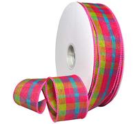 Morex Ribbon Color Chic Plaid Ribbon, 1.5" x 50 Yd, Shocking Pink/Turquoise