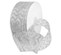 Morex Ribbon Fabric, White/Silver, 2.5" x 50 Yd