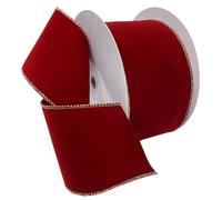Morex Ribbon Flocked Wired Velvet Ribbon, 4 inch by 25 Yards, Berry Red