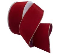 Morex Ribbon Flocked Wired Velvet Ribbon, 4 inch by 50 Yards, Berry Red