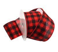 Morex Ribbon Red/Black Wired Flannel Buffalo Plaid Ribbon, 2.5 inches by 10 Yards
