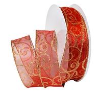 Morex Ribbon Swirl Wired Sheer Glitter Ribbon 1-1/2 inch by 50 Yards, Red/Gold