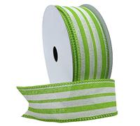 Morex Ribbon Wired Linen Spring Cabana Stripes Ribbon, 1.5 inches by 10 Yards, Apple Green, 7579.40/10-550