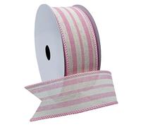 Morex Ribbon Wired Linen Spring Cabana Stripes Ribbon, 1.5 inches by 10 Yards, Pink, 7579.40/10-020