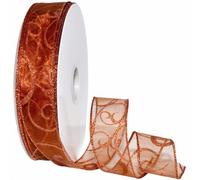 Morex Ribbon Wired Swirl Sheer Glitter Ribbons, Holiday Ribbon for Crafts and Christmas Decorations, Gift Wrapping, 1.5" x 50 Yd, Copper
