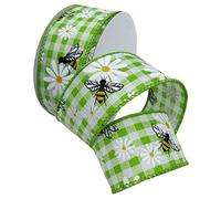 Morex Ribbon Wired Taffeta Bees and Blossoms Ribbon, 1.5 inch by 10 Yards, Apple Green, 7596.40/10-137