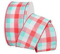 Morex Tres Chic Ribbon, Wired Taffeta, 2-1/2 inch by 50 Yards, Aqua/Shell Pink/White