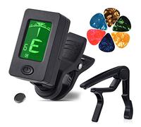 MOREYES Guitar Capo Tuner Clip on Guitar, Violin, Bass, Ukulele Chromatic with Picks (Tuner and Black Capo)