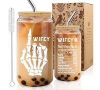 MOREYUYEE Gothic Glass Cup for Her - 'Wifey' Skeleton Ring Finger Tumbler with Bamboo Lid & Straw, 16oz Dark Romance Gift for Wedding, Anniversary, Valentine's Day & Halloween -m11