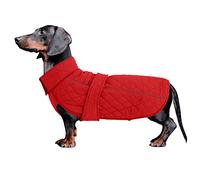 Morezi Dachshund clothing great for miniature dachshund sausage corgi winter jacket fleece waterproof coat reflective stripe underbelly protection - Red - XS