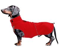 Morezi Dachshund coats sausage dog coat suitable for miniature dachshunds corgi dog winter clothing water resistant fleece reflective stripe - Red - XL