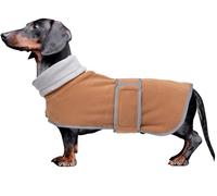 Morezi Dachshund coats sausage dog fleece coat in winter miniature dachshund clothes with hook and loop closure and high vis reflective stripe safety Brown S