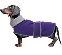 Morezi Dachshund coats sausage dog fleece coat in winter miniature dachshund clothes with hook and loop closure and high vis reflective stripe safety Purple M