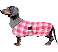 Morezi Dachshund Coats Waterproof Suitable for Dachshunds Sausage Weiner Dog Winter Coat Padded Fleece Puppy Snowsuit with Adjustable Bands Reflective Stripe - PlaidPink - S