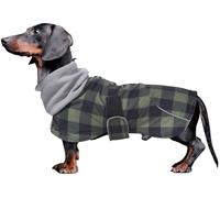 Morezi Dachshund Coats Waterproof Suitable for Dachshunds Sausage Weiner Dog Winter Coat Padded Fleece Puppy Snowsuit with Adjustable Bands Reflective Stripe PlaidGreen L