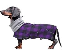 Morezi Dachshund Coats Waterproof Suitable for Dachshunds Sausage Weiner Dog Winter Coat Padded Fleece Puppy Snowsuit with Adjustable Bands Reflective Stripe PlaidPurple S