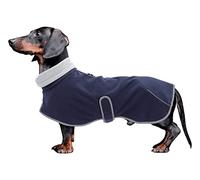 Morezi Dachshund fleece coats, perfect for dachshunds sausage corgi puppy winter jacket with reflective trim and high collar, dog snowsuit with adjustable bands - Navy - L