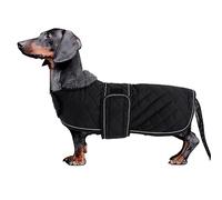 Morezi Dachshund Winter Coat - Padded Fleece Lining, Adjustable Bands - Black - L