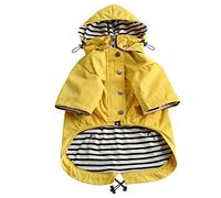Morezi Dog Zip Up Raincoat with Reflective Buttons, Rain/Water Resistant, Adjustable Drawstring, Removable Hood, Raincoats with Legs 4kg to 36kg Available - Yellow - XL