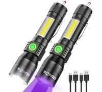 MoreZra UV Flashlight Black Light, 2 Pack 3 in 1 Super Bright Small Rechargeable Flashlights 1200 High Lumens, 7 Modes, Waterproof Magnetic LED Pocket Flash Light for Pet Urine Detection