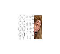 Morfetto 10 Pairs Silver Gold Flat Back Earrings for Women Hypoallergenic Surgical Steel Stud Hoop Dangle Cartilage Earring Stack Ear Conch Daith Tragus Helix Piercing Jewellery Silver