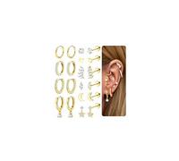 Morfetto 10 Pairs Silver Gold Flat Back Earrings for Women Hypoallergenic Surgical Steel Stud Hoop Dangle Cartilage Earring Stack Ear Conch Daith Tragus Helix Piercing Jewellery 14K Gold Plated
