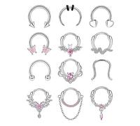 Morfetto 16G Septum Piercing Jewellery 10mm Horseshoe Thin Nose Ring Hypoallergenic Surgical Steel Snake Butterfly Silver Smiley Conch Helix Piercing Tragus Hoop Lip Ring Daith Earrings Pink