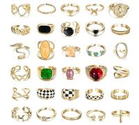 Morfetto 30Pcs 18K Gold Chunky Rings for Women Gold Plated Rings Chunky Twisted Signet Rings Stackable Knuckle Midi Rings Adjustable Open Ring Sets Gold