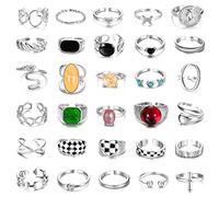 Morfetto 30Pcs 18K Gold Chunky Rings for Women Gold Plated Rings Chunky Twisted Signet Rings Stackable Knuckle Midi Rings Adjustable Open Ring Sets Silver